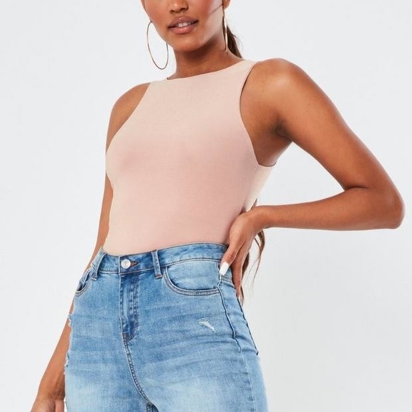 NWT  Missguided - Baby Pink/ Nude Seam Free High Neck Top - Picture 1 of 4